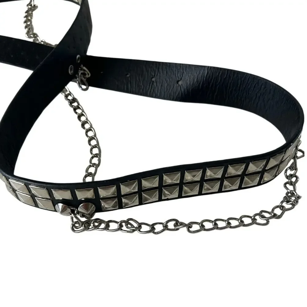Belt Two Row Studded Chain Black Belt